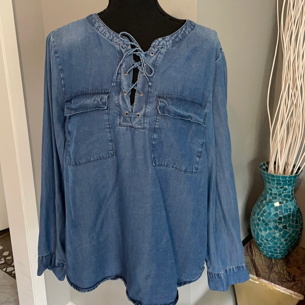 GAP Denim Pullover Shirt with Lace Up front - NWOT
